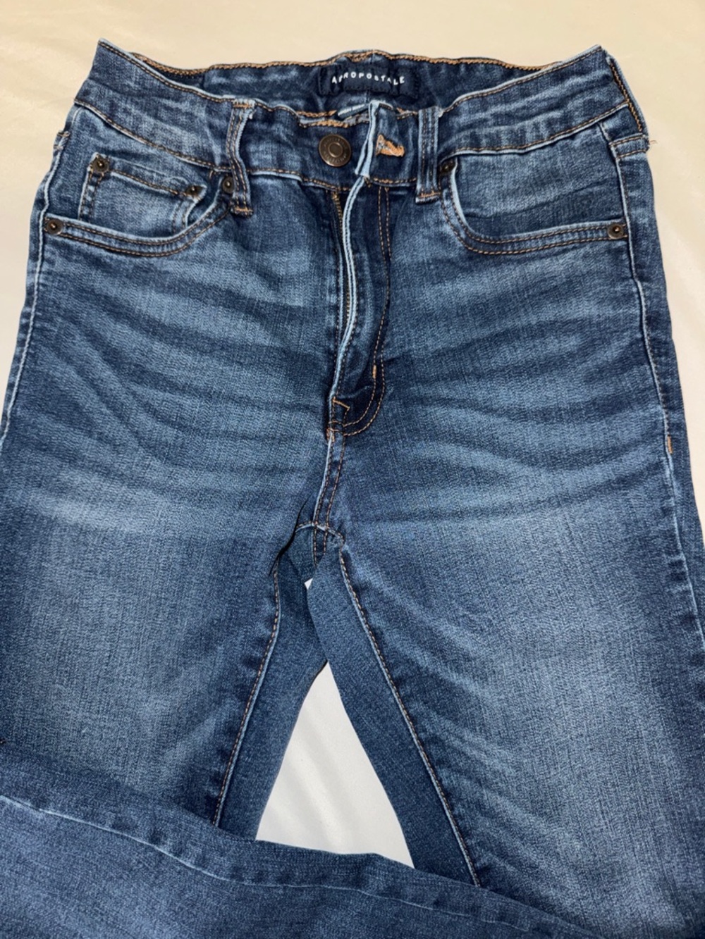 Aeropostale Dark Blue Slim Straight Jeans with Whisker Fade